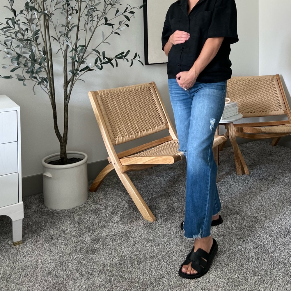 Pink blush distressed cropped maternity jeans